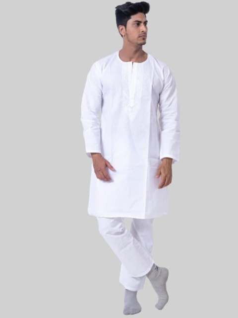 

FAWOMENT Men White Pure Cotton Kurta with Pyjamas