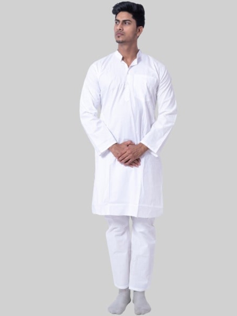 

FAWOMENT Men White Pure Cotton Kurta with Pyjamas