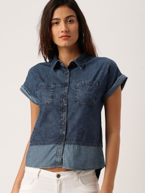 

Ms.Taken by Kriti Sanon Women Blue Solid Denim Shirt-Style Top