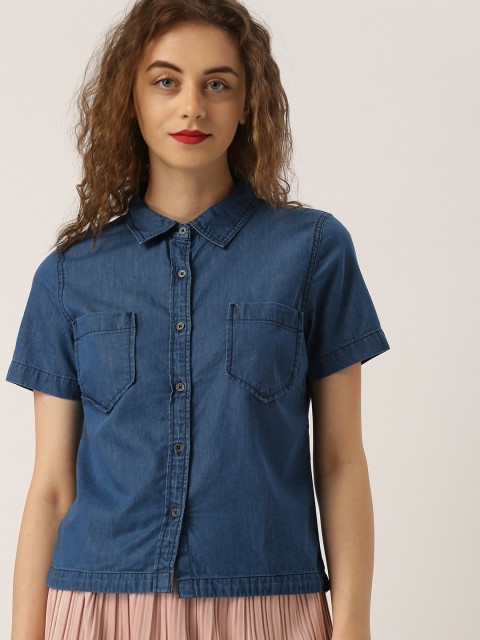 

Ms.Taken Women Blue Regular Fit Solid Casual Shirt