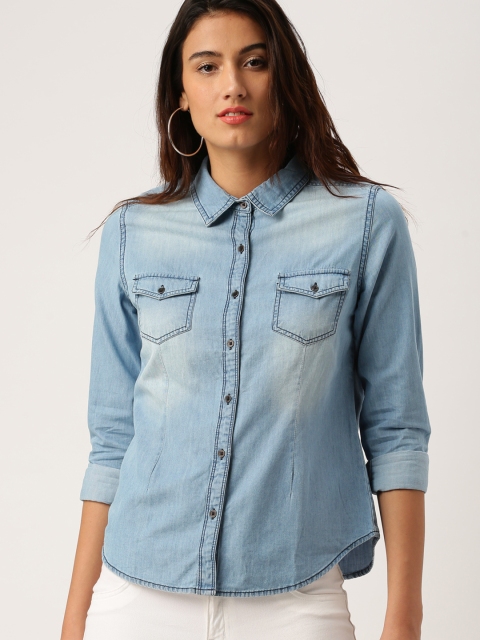 

Ms.Taken by Kriti Sanon Women Blue Washed Denim Shirt