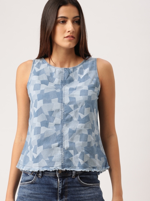 

Ms.Taken by Kriti Sanon Women Blue Self-Design Pure Cotton Top