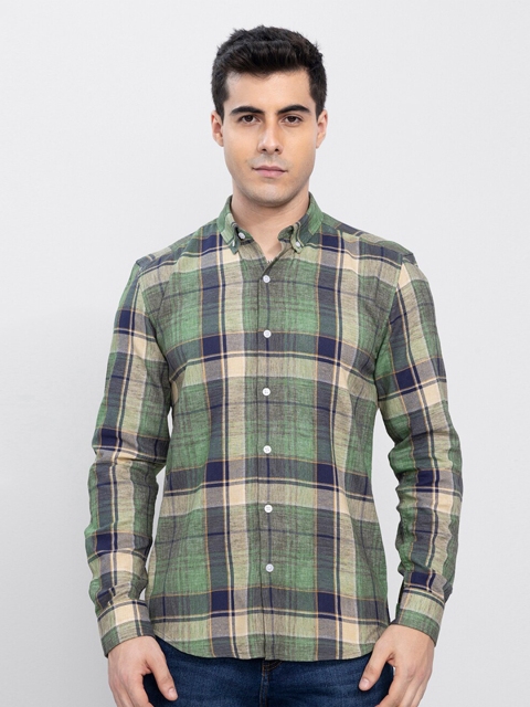 

Snitch Men Green Slim Fit Tartan Checks Checked Casual Shirt