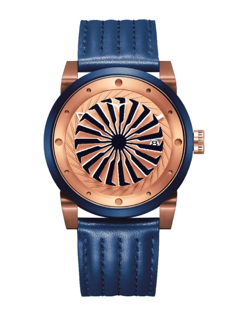 

ZINVO Men Rose Gold-Toned Brass Dial & Blue Leather Straps Analogue Automatic Motion Powered Watch 114