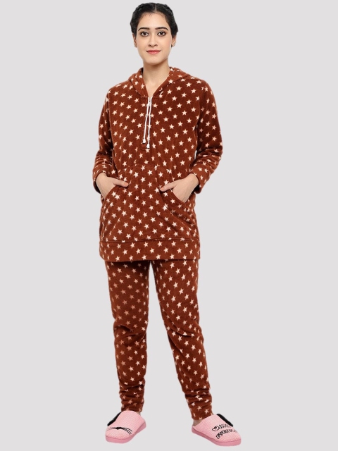 

CIERGE Women Brown Printed Night suit