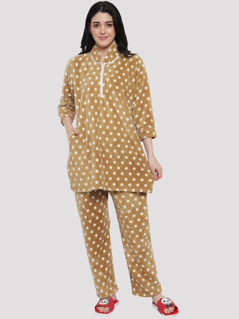 

CIERGE Women Camel Brown & White Printed Night suit