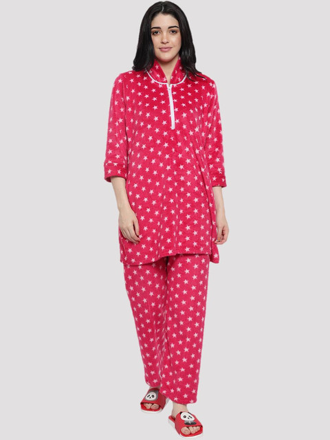 

CIERGE Women Red & White Printed Night suit