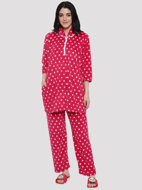 

CIERGE Women Red & White Polka Dot Printed Night suit