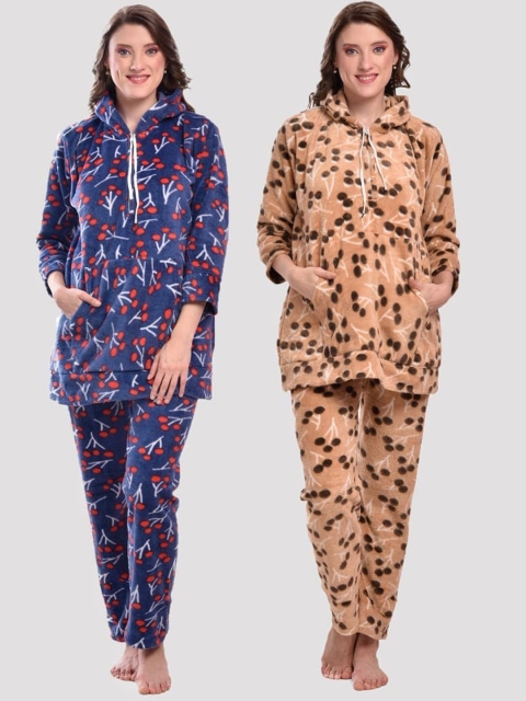 

CIERGE Women Pack Of 2 Blue & Brown Printed Night Suit