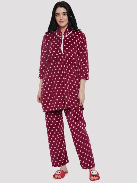 

CIERGE Women Maroon & White Printed Night suit