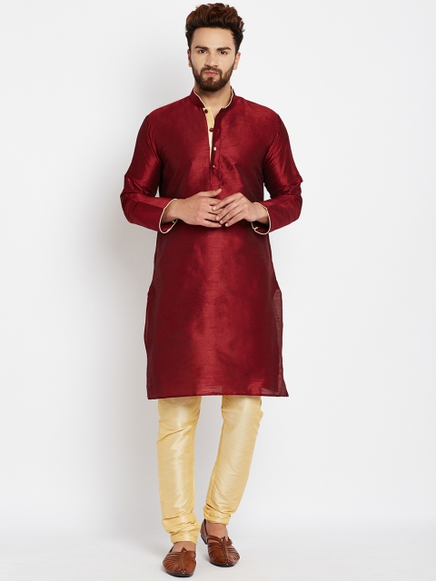 

SOJANYA Men Maroon & Gold-Toned Solid Kurta with Churidar