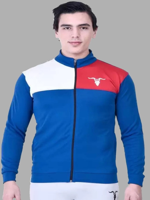 

Bitterlime Men Blue Colourblocked Training or Gym Sporty Jacket