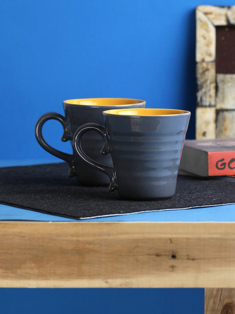 

MIAH DECOR Grey Set of 2 Handmade Ceramic Mugs, Brown