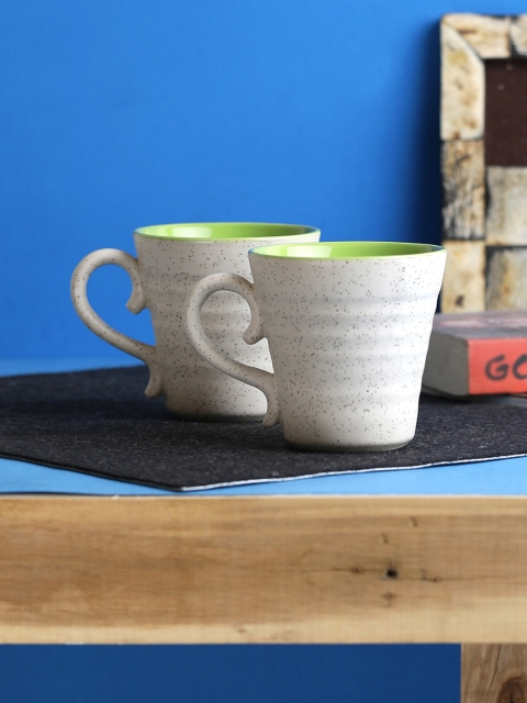 

MIAH DECOR Off-White Set of 2 Textured Handmade Ceramic Mugs