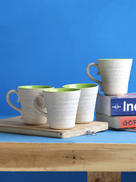 

MIAH DECOR Off-White Set of 4 Textured Handmade Ceramic Mugs
