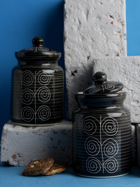 

MIAH DECOR Black Set of 2 Hand-painted Cookie Jars