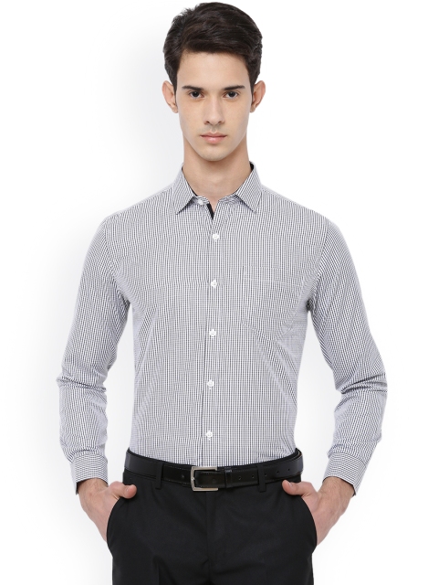 Mark Taylor Men White & Black Slim Fit Checked Formal Shirt