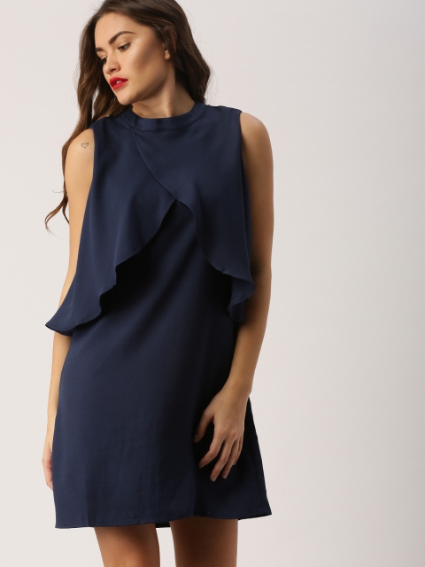 

Ms.Taken Women Navy Blue Layered Solid A-Line Dress