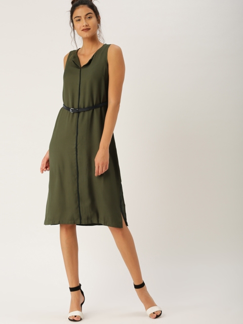 

Ms.Taken By Kriti Sanon Women Olive Green Solid A-Line Dress