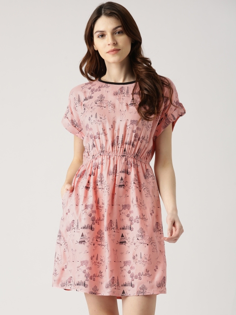 

Ms.Taken Women Pink Printed Fit and Flare Dress