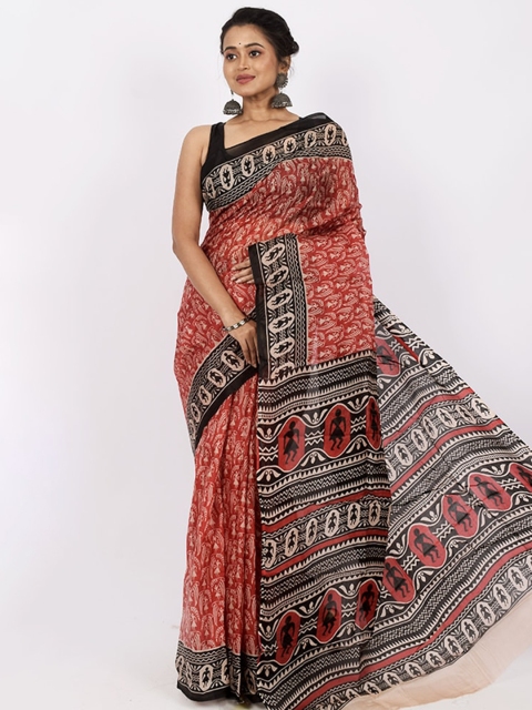

AllSilks Red & Black Kalamkari Pure Silk Saree