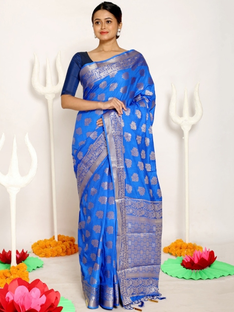 

AllSilks Blue & Golden Ethnic Motifs Silk Blend Saree