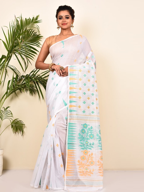 

AllSilks White Ethnic Motifs Pure Cotton Taant Saree