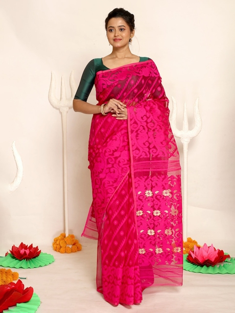 

AllSilks Pink Ethnic Motifs Taant Saree