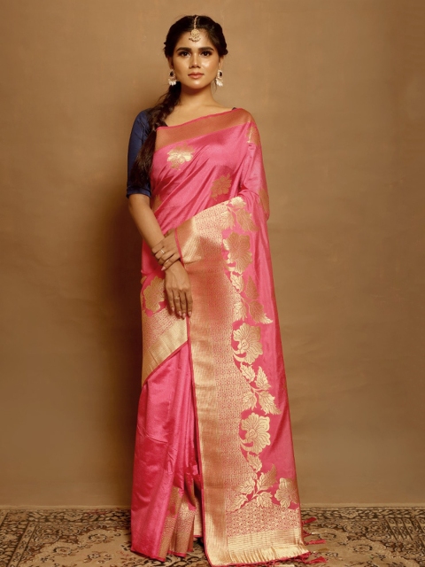 

AllSilks Pink & Gold-Toned Floral Saree