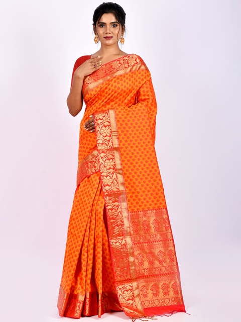 

AllSilks Orange & Golden Woven Design Saree