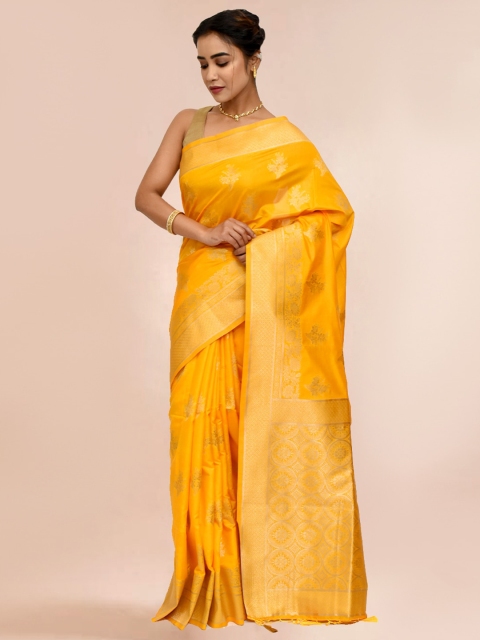 

AllSilks Yellow & Gold-Toned Floral Zari Saree