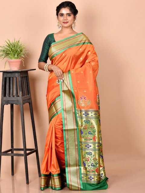 

AllSilks Orange & Gold-Toned Ethnic Motifs Zari Saree