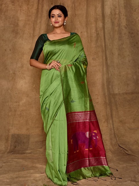 

AllSilks Green Ethnic Motifs Saree