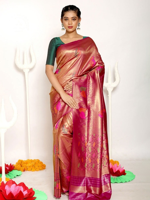 

AllSilks Pink Paisley Silk Blend Saree