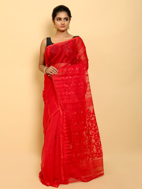 

AllSilks Woven Design Taant Saree, Red