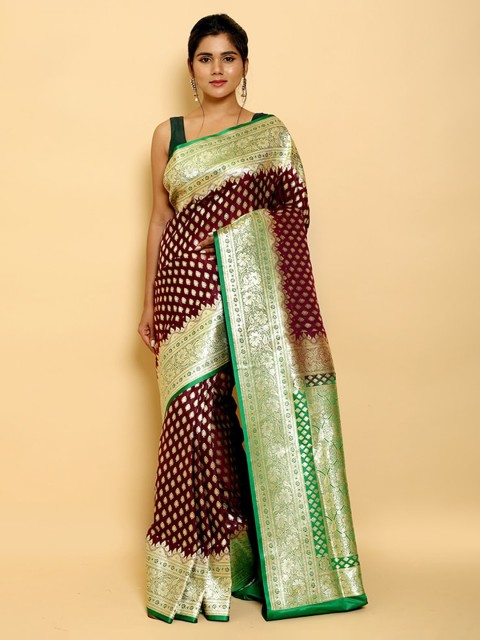 

AllSilks Women Woven Design Banarasi Silk Saree, Maroon
