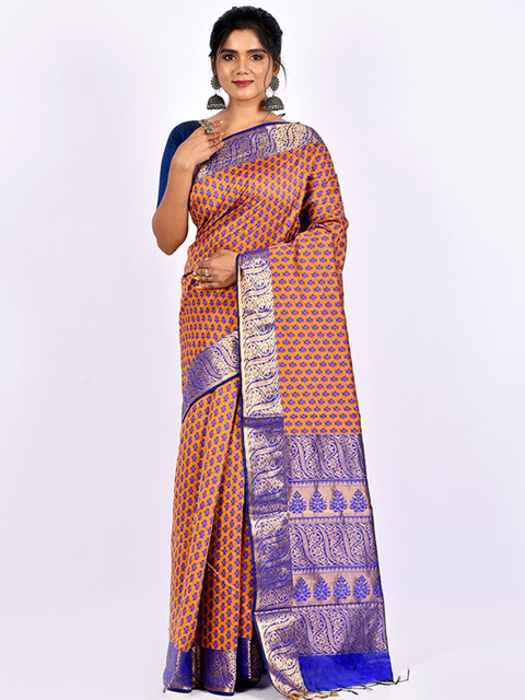 

AllSilks Rust & Blue Ethnic Motifs Cotton Saree
