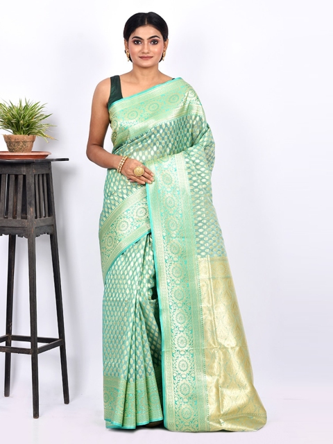 

AllSilks Green & Gold-Toned Ethnic Motifs Saree