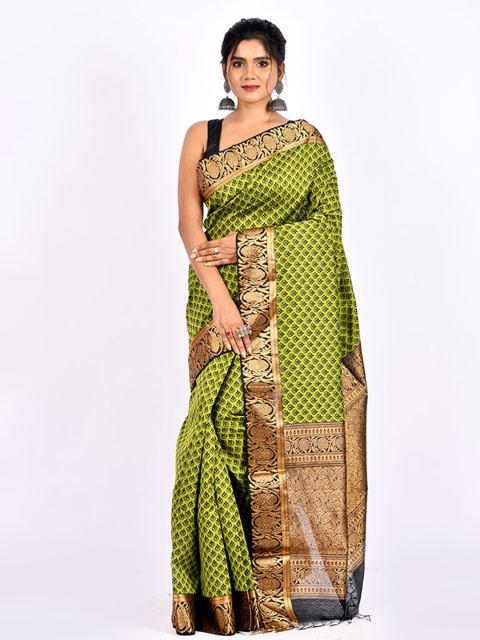 

AllSilks Green & Gold-Toned Ethnic Motifs Saree