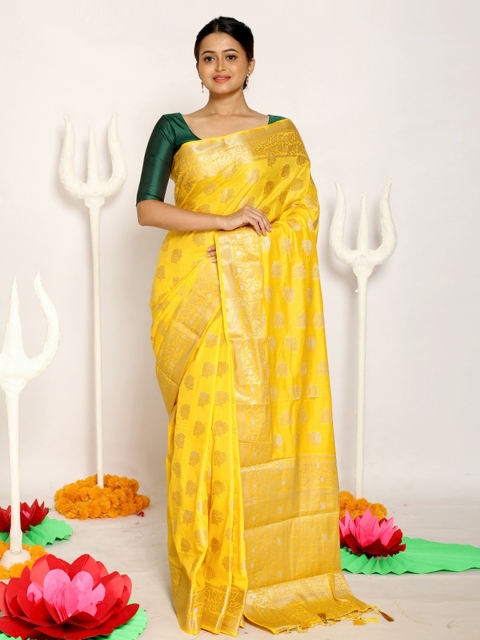 

AllSilks Yellow & Golden Ethnic Motifs Silk Blend Saree