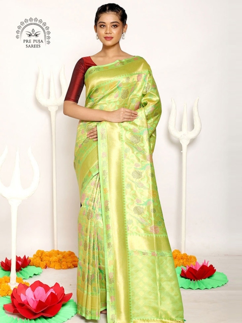 

AllSilks Green & Red Ethnic Motifs Silk Blend Saree
