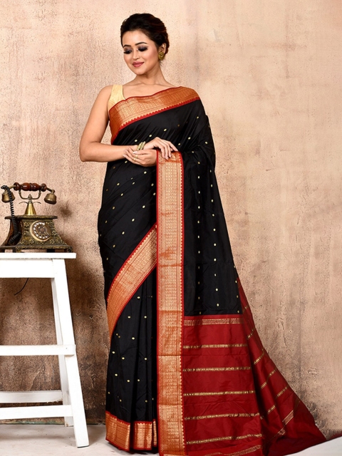 

AllSilks Black Ethnic Motifs Zari Pure Silk Kanjeevaram Saree