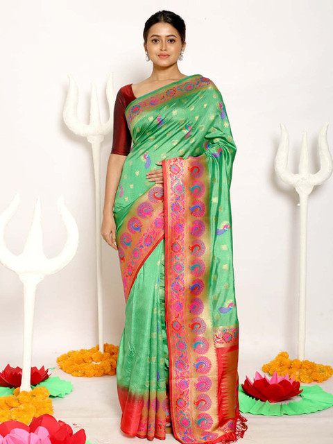 

AllSilks Woven Design Dupion Silk Saree, Green