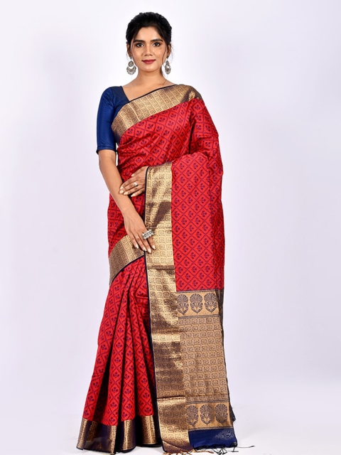

AllSilks Woven Design Cotton Saree, Red