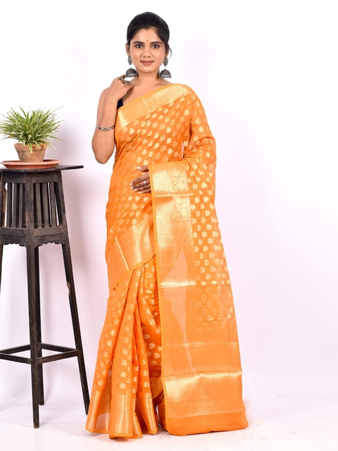 

AllSilks Ethnic Motifs Zari Silk Blend Saree, Orange