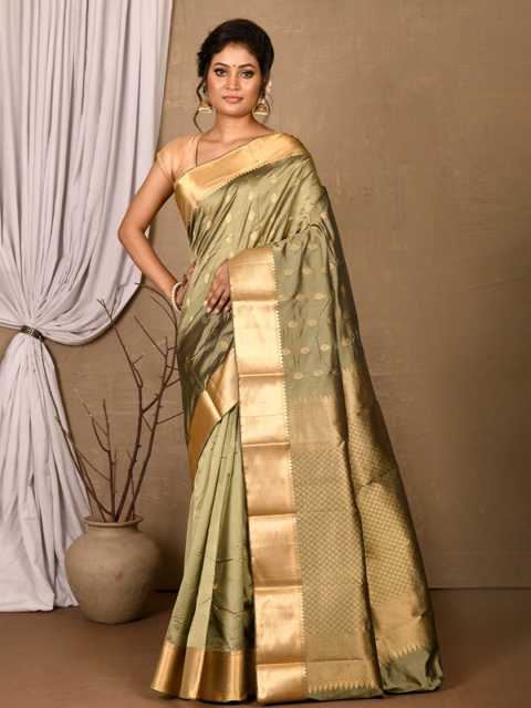 

AllSilks Grey & Gold-Toned Ethnic Motifs Zari Kanjeevaram Saree