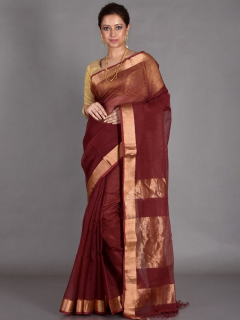 

AllSilks Striped Zari Pure Cotton Saree, Maroon