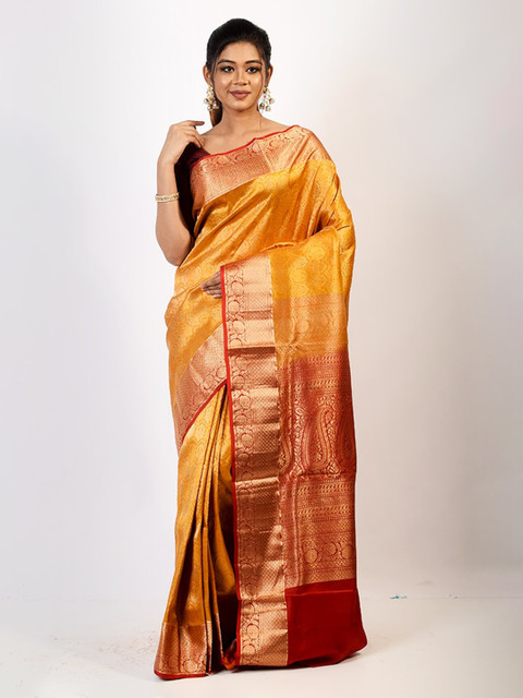

AllSilks Ethnic Motifs Zari Pure Silk Kanjeevaram Saree, Yellow