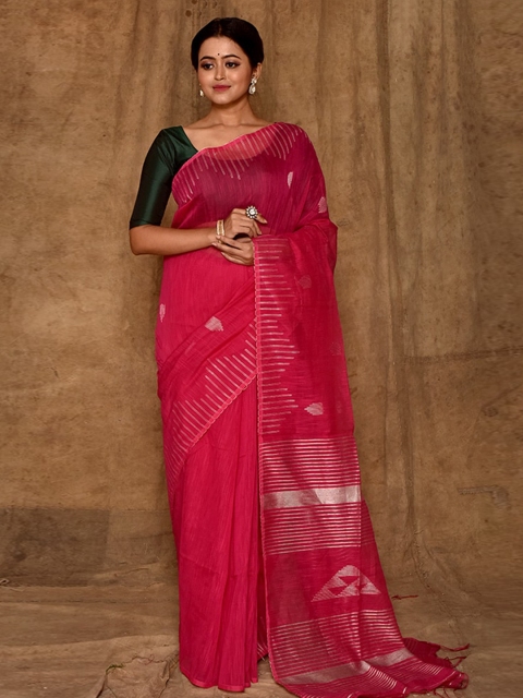 

AllSilks Pink Ethnic Motifs Silk Blend Saree