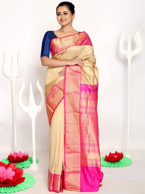 

AllSilks Woven Design Zari Pure Silk Kanjeevaram Saree, Cream